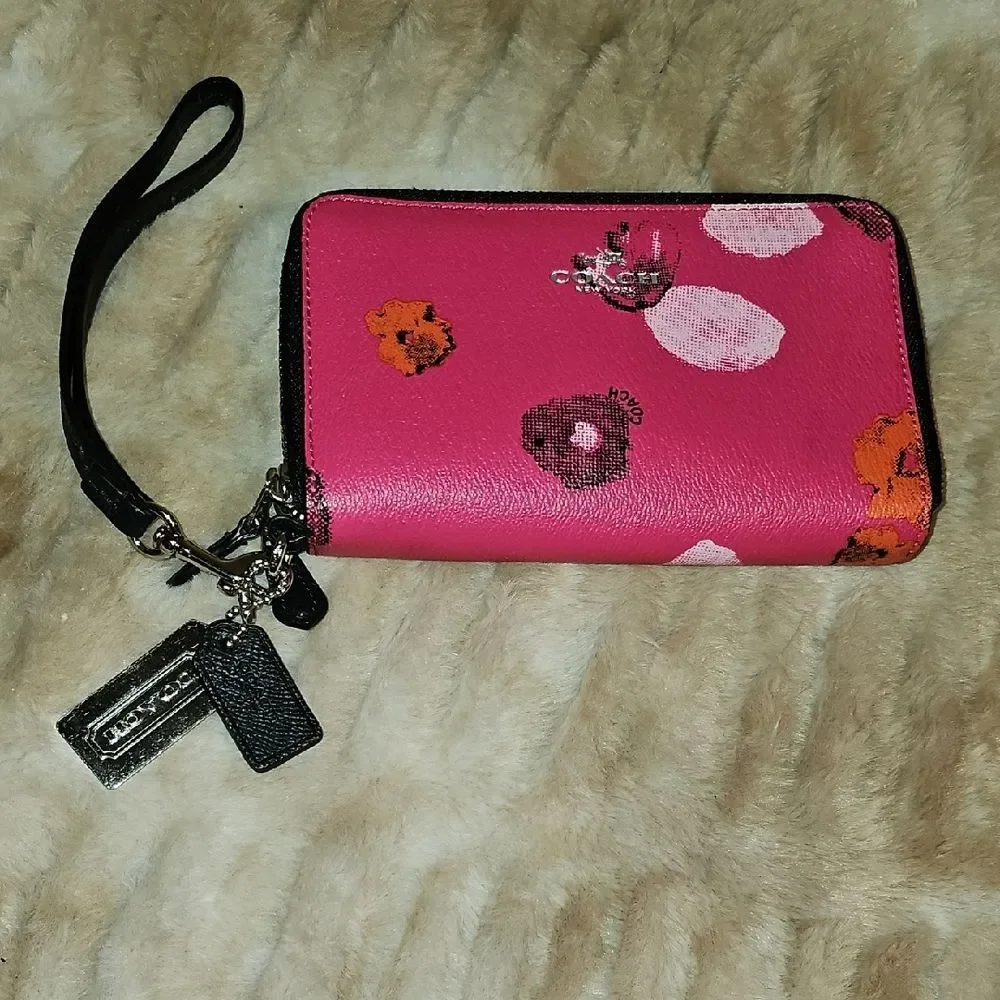 Coach Pink Floral Key Holder with Black Accents